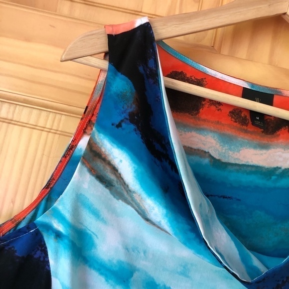 Worthington sleeveless bright watercolor asymmetrical drape neck blouse size M - Picture 6 of 12
